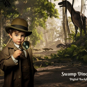 Swamp Dinosaurs Digital Backdrop T-rex Dinosaur Digital Background for Jurassic Period Dinosaurs Creative Composite Images for Toddlers