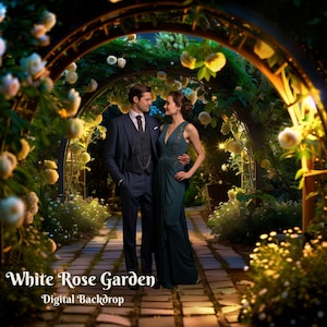 White Rose Garden Digital Backdrop Romantic Garden Digital Background for Composite Images  Black Botanical Garden Photo Overlay for Wedding