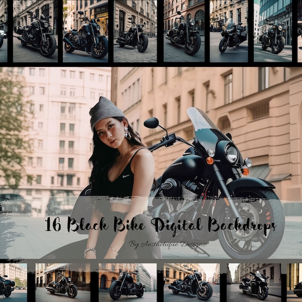 16 Black Bike Digital Backdrop Black Motorcycle Photo Background Motorbike Black Backdrop Photoshop Overlay Big Bike Cityscape Digital
