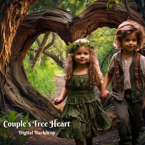 Couple&#39;s Tree Heart Digital Backdrop for Valentines Composite Images Hearts Day Digital Background for Romantic Photo Images