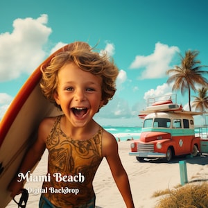 Miami Beach Digital Backdrop Summer Outing Digital Background for Summer Vacation Creative Composite Images Sandy Beach Backdrop