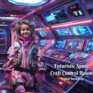 Futuristic Space Craft Control Room Digital Backdrop for Advanced Future Technology Composite Images for Space Travel Creative Background