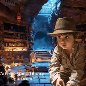Archaic Stone Library Digital Backdrop Library in Ruins Background Fantasy Magical Library Creative Composite Images for Old Books Library