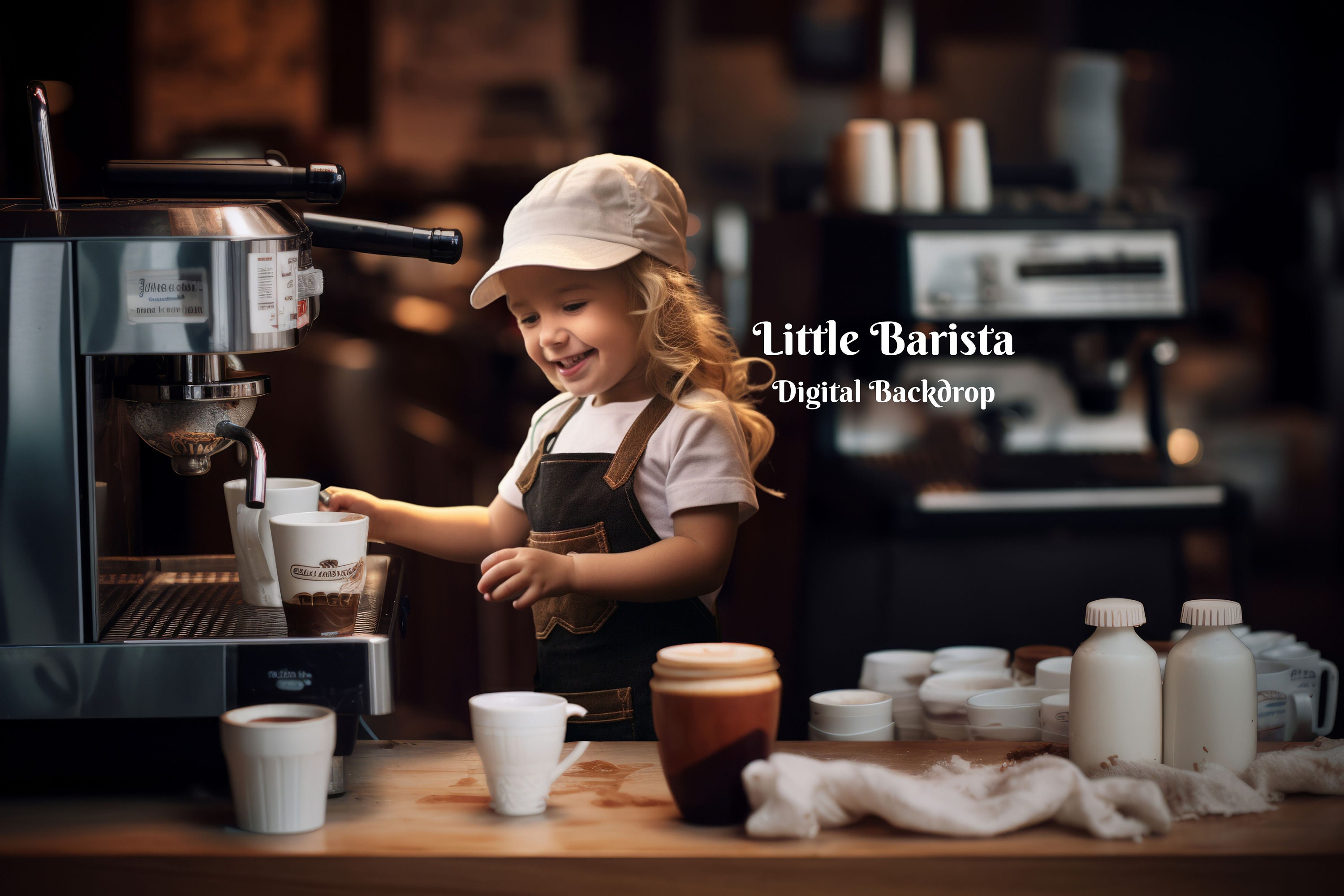 Little Barista Digital Backdrop Coffee House Photography Background  for Composite Image Backgrounds  Coffee Lover Digital Background