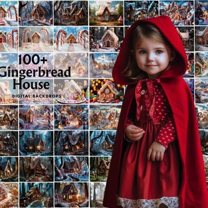 100+ Gingerbread House Digital Backdrop Christmas Edible House Photography Background for Christmas Composite Images Candy House in Forest