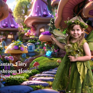 Fantasy Fairy Mushroom House Digital Backdrop Magical Fairy Place Photo Background Mushroom Forest Digital Backdrop for Purple Mushroom City