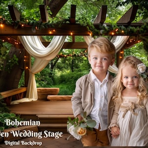 Boho Garten Hochzeit Bühne Digitaler Hintergrund Üppiger grüner Garten Digitaler Hintergrund Brautdusche Fotoshooting Bühnenkulissen Süße Paare