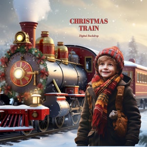 Christmas Train Digital Backdrop Boarding a Christmas Holiday Train Digital Backgrounds for Christmas Composite Images Photoshop Overlay