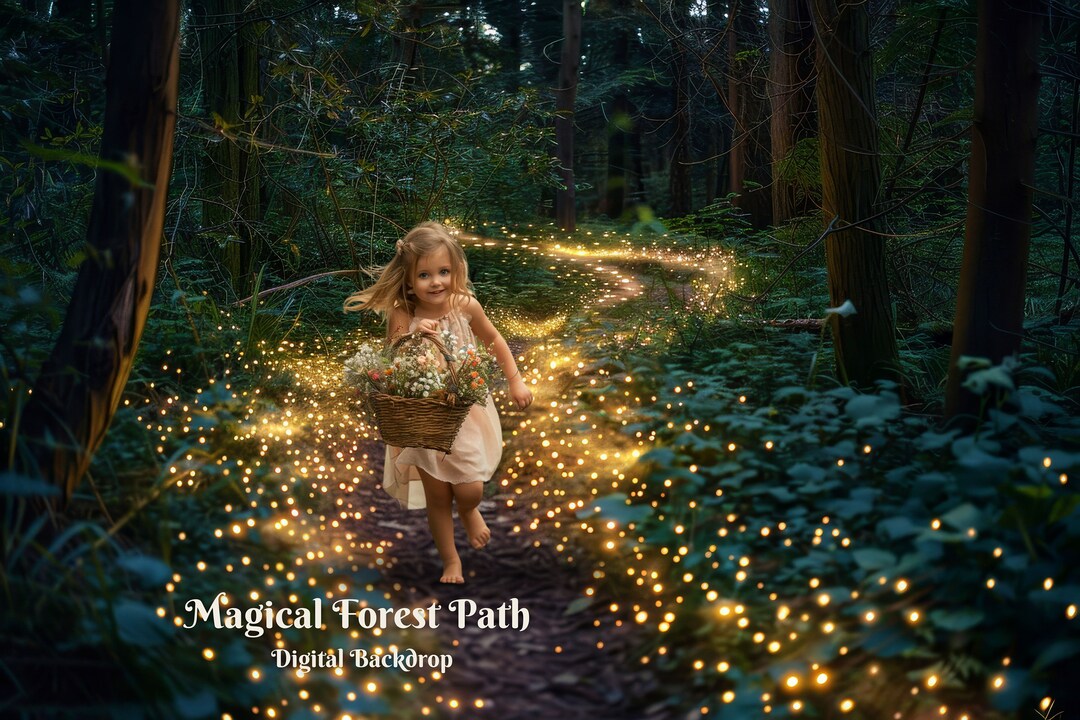 Magical Forest Path Digital Backdrop Fantasy Fairy Lights Digital ...