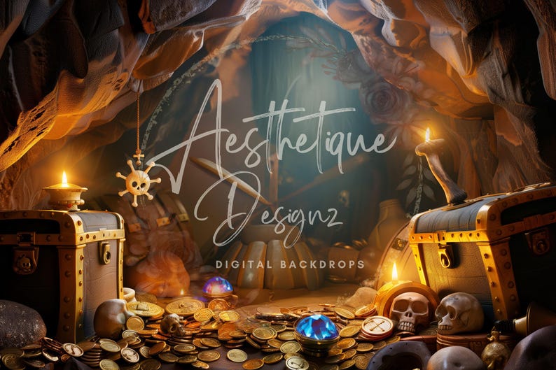 Treasure in a Cave Digital Backdrop Hidden Treasure Photo Background ...
