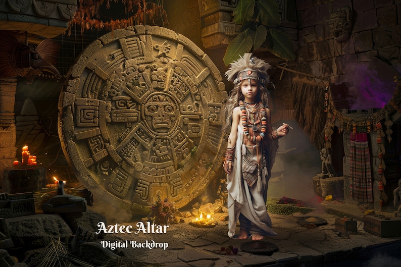 Aztec Altar Digital Backdrop Aztec Stone Calendar Digital Background ...