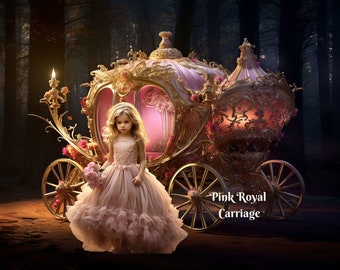 Fondo digital del carruaje mágico rosa Fondo digital del carruaje de la princesa real para imágenes compuestas de fantasía Fondo de cuento de hadas