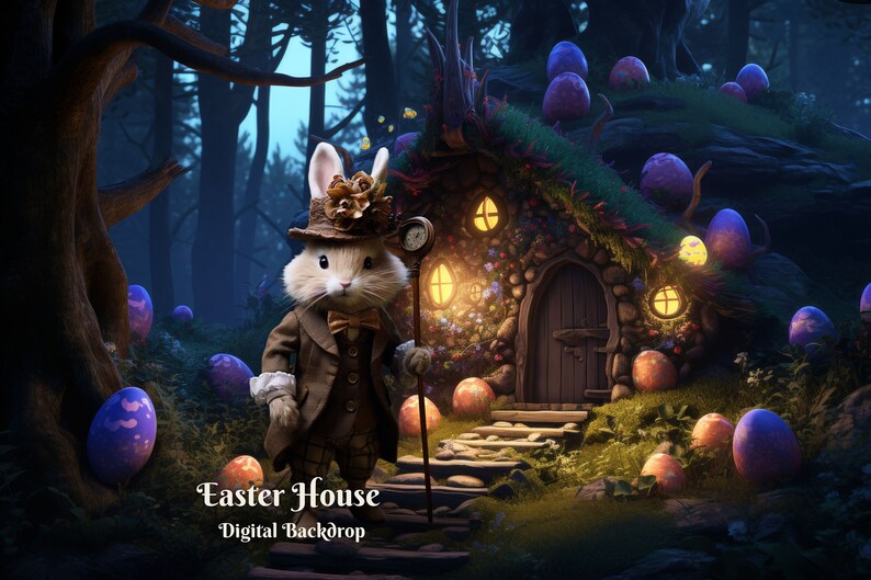Easter Egg House Digital Backdrop for Easter Bunny House Composite