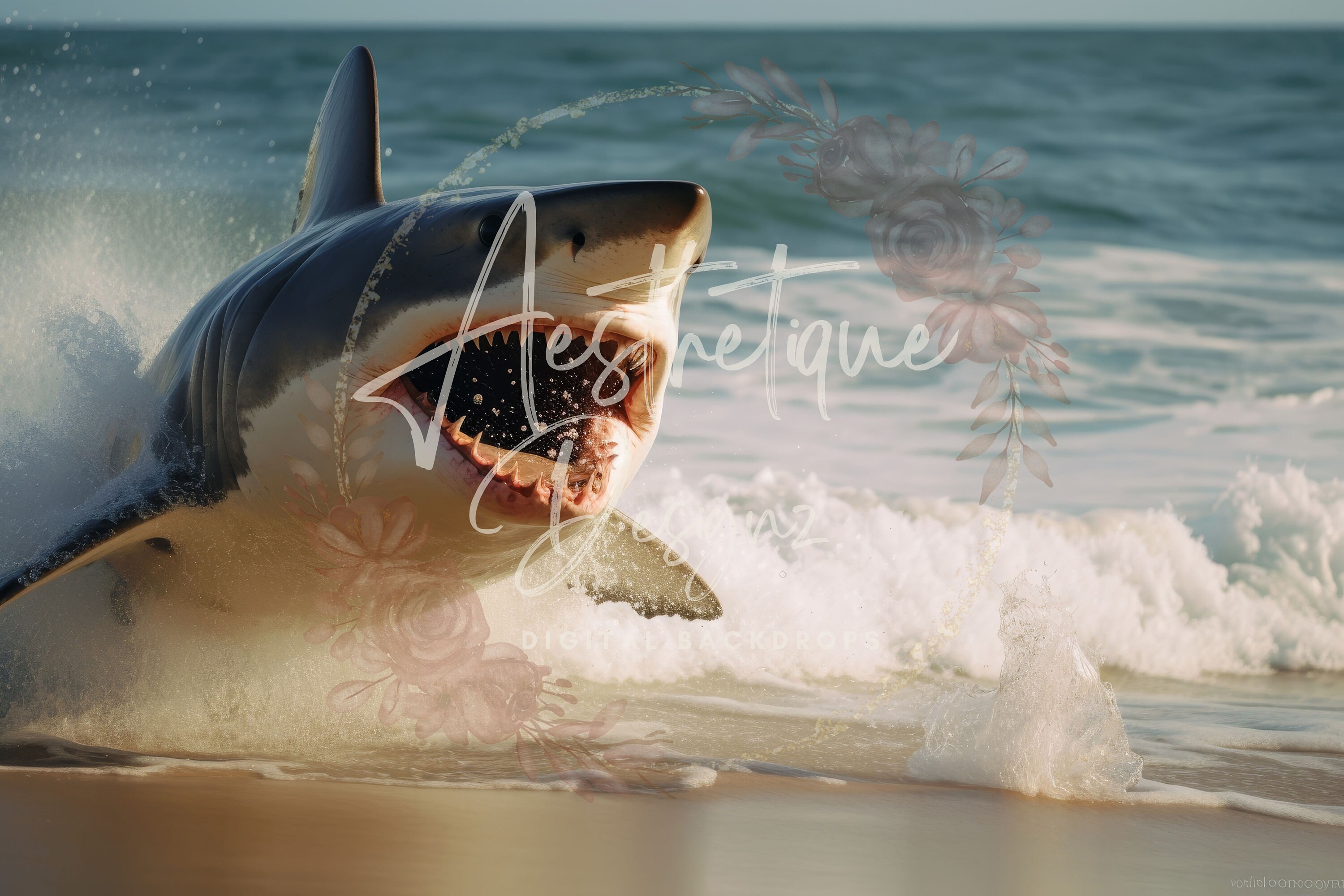 Shark Bite Digital Backdrop Shark's Jaw Digital Background Danger by ...