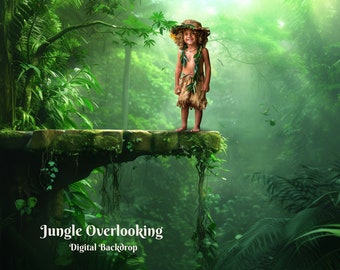 Jungle Cliff Telón de fondo digital para imágenes compuestas de formación rocosa Fondo digital de bosque verde exuberante para fotografía amante de la naturaleza