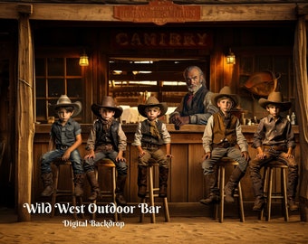 Wild West Outdoor Bar Digital Backdrop Cowboy&#39;s Bar Digital Background Old West Saloon Background for Wild West Cowboy Creative Images