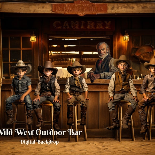 Wild West Outdoor Bar Digital Backdrop Cowboy's Bar Digital Background Old West Saloon Background for Wild West Cowboy Creative Images
