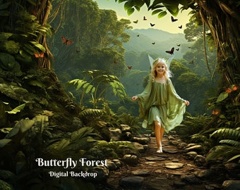 Bosque de mariposas Telón de fondo digital Exuberante bosque Foto Fondo Fantasía Maderas Telón de fondo digital para imágenes compuestas de fantasía Bosque de cuento de hadas