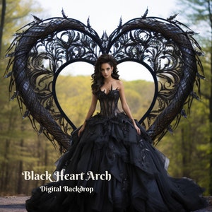 Black Heart Arch Digital Backdrop for Valentines Composite Images Hearts Day Digital Background for Romantic Photo Images