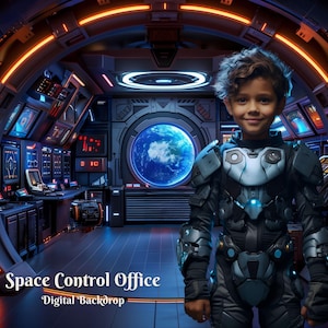 Space Control Office Digital Backdrop for Advanced Future Technology Composite Images for Space Travel Creative Overlay Futuristic Office