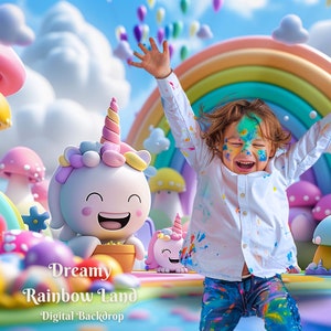 Dreamy Rainbow Land Digital Backdrop Kid&#39;s Imagination Land Digital Background for Imaginary Friends Creative Images for Rainbow Unicorns