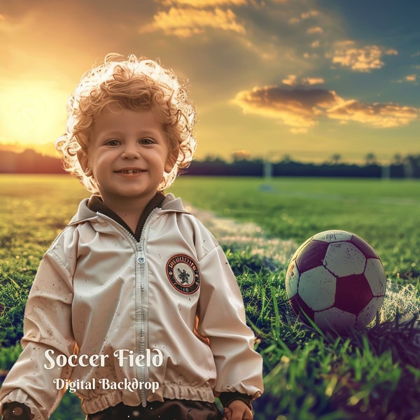 Soccer Field Digital Backdrop for Professional Soccer Player Composite Image Soccer Ball Digital Background for Creative Sporty Kid Roleplay