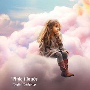 Roze wolken digitale achtergrond Pastel Cotton Cloud digitale achtergrond Rainbow Cloud fotoachtergrond voor creatieve samengestelde afbeeldingen