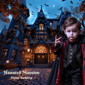 Haunted Mansion Digital Backdrop Spooky Black Mansion Digital Background for Halloween Composite Images Creepy  Manor Photo Background