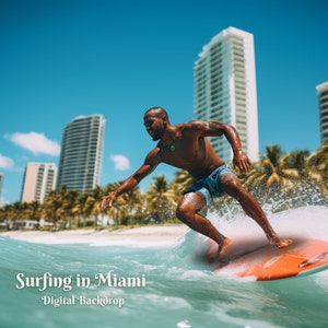 Surfing in Miami Digital Summer Outing Digital Background for Summer Vacation Creative Composite Images Sandy Beach Backdrop