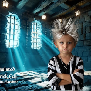 Cellule en brique isolée, toile de fond numérique, détenus en prison, fond de prison, images composites créatives pour enfants, photographie créative