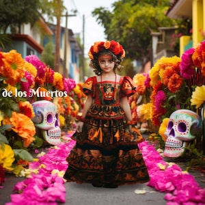Dia de los Muertos Telón de fondo digital Día de Halloween de los muertos Fotografía Fondo Calaveras de azúcar y caléndulas Imágenes compuestas de Halloween