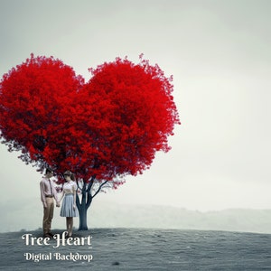 Tree Heart Digital Backdrop for Valentine's Composite Images Romantic Heart's Day Digital Background for Dramatic Red Roses Photo Background