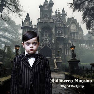 Halloween Mansion Digital Backdrop Spooky Black Mansion Digital Background for Halloween Composite Images Creepy  Manor Photo Background