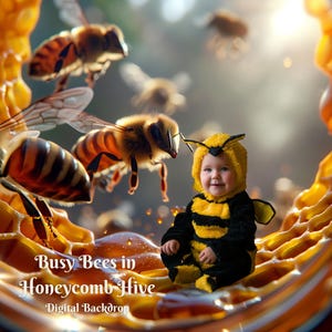 Busy Bees in Honeycomb Hive Digital Backdrop Bee&#39;s Home Digital Background for Nature and Animal Lover Creative Images For Honey Bee Overlay