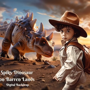 Spiky Dinosaur on Barren Lands Digital Backdrop Ankylosaurus Background for Jurassic Period Dinosaurs Creative Images for Dino Lover Overlay