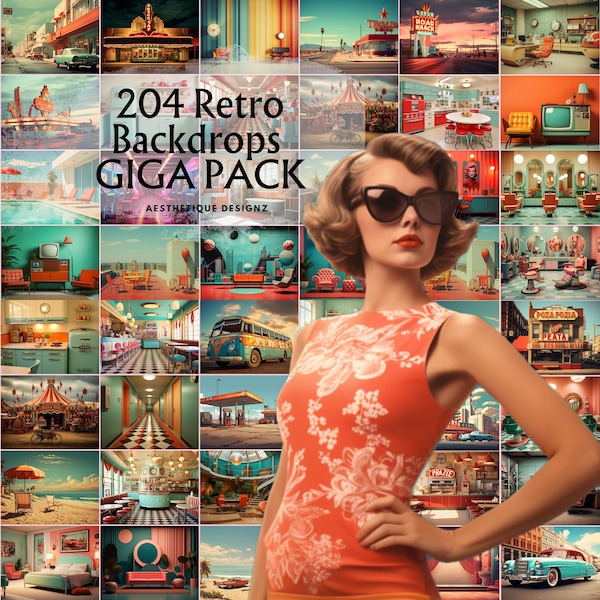 204 Retro Style Digital Backdrops GIGA PACK Mutterschaft Fotoshooting Hintergründe 60er und 70er Jahre Mode Digital Backdrops Vintage Backdrop