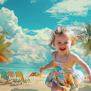 Sunny Beach Digital Backdrop Hot Summer Beach Digital Background Seaside Strolling Background for Relaxing Sandy Seashore Composite Images