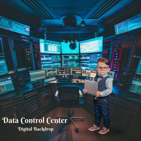 Data Control Center Digital Backdrop for IT Hacker Group Composite Images for Government Investigation Room Background for Future IT Genius