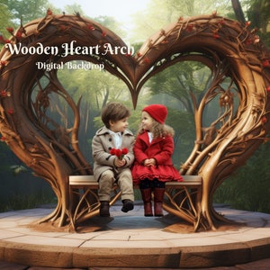 Wooden Heart Arch Digital Backdrop for Valentines Composite Images Hearts Day Digital Background for Romantic Photo Images