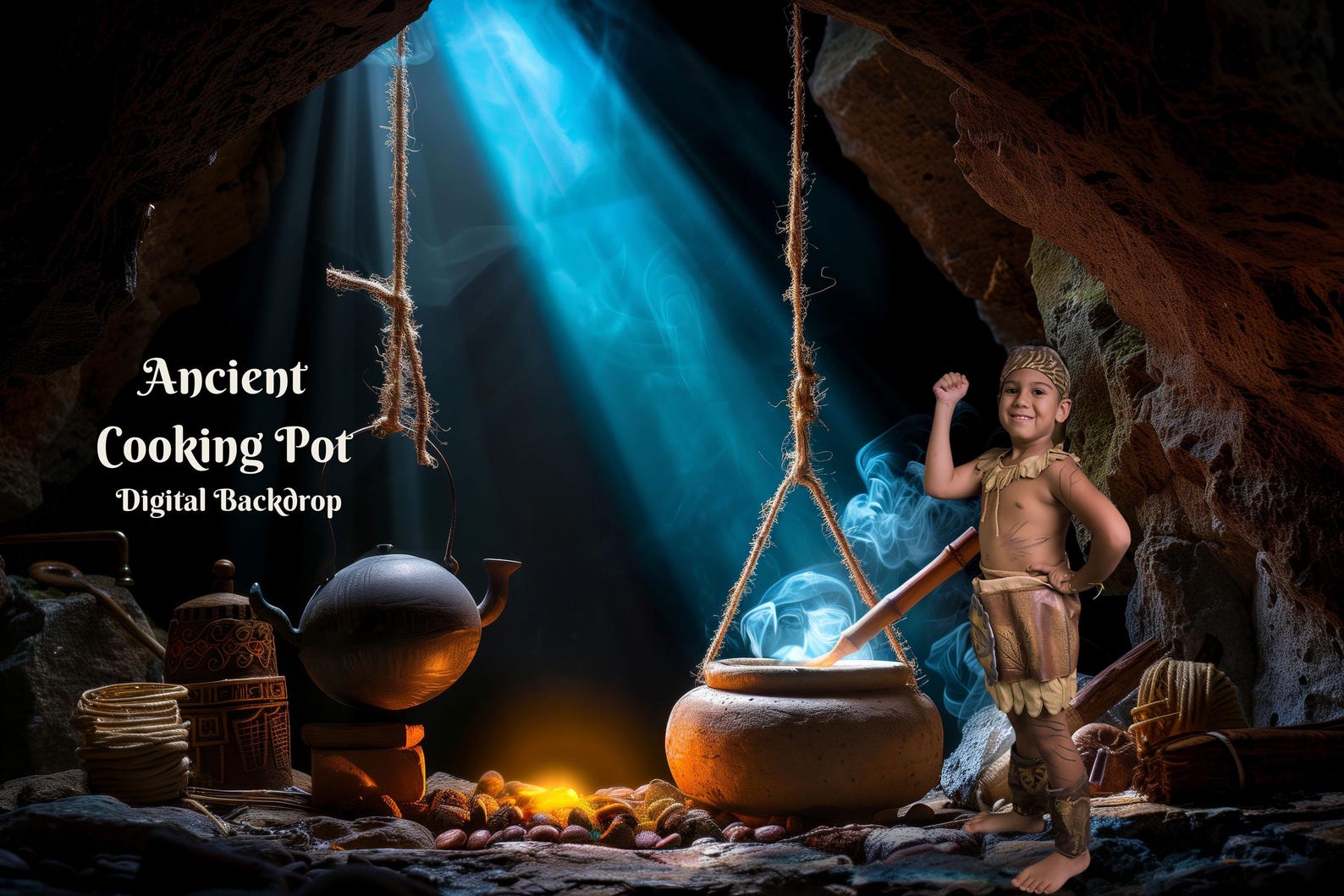 Ancient Cooking Pot Digital Backdrop Hidden Treasure Photo Background ...