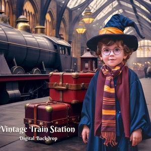 Vintage Train Station Digital Backdrops London King&#39;s Cross Station Photography Background for Old Train  Composite Images for Wizard Kids