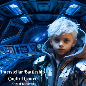 Interstellar Battleship Control Center Digital Backdrop for Advanced Future Technology Composite Images for Space Travel Creative Background