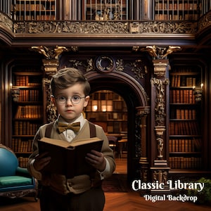 Rustic Library Digital Backdrop Classic Bookshelf Digital Background Book Lover Background for Creative Composite Images Library Backdrop