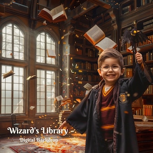 Wizard&#39;s Library Digital Backdrop Wizard&#39;s Spell Book Background Fantasy Magical Libary Creative Composite Images for Spell Book Photography