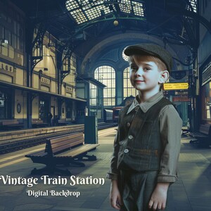 Vintage Train Station Digital Backdrops Steam Train Ticket Booth Creative Background for Old Train  Composite Images for Train Conductor Kid