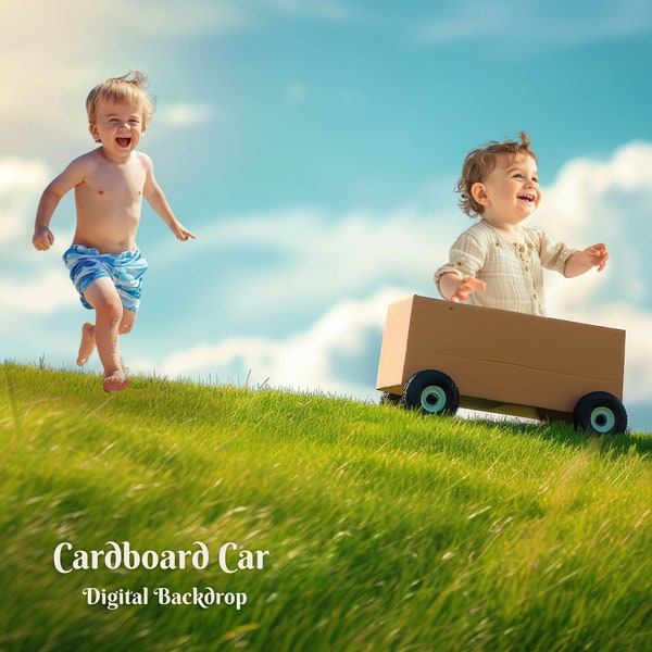 Cardboard Car Digital Background for Vibrant Forest Composite Images Fantasy Game World Photography Backdrops for Composite Images