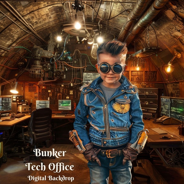 Bunker Tech Office Digital Backdrop for Post Apocalyptic Era Technology Composite Images for Underground Hacker Creative Digital Background