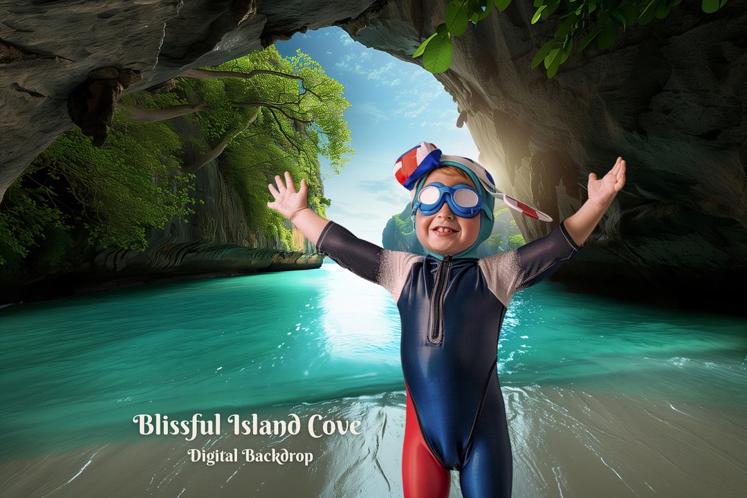 Blissful Island Cove Digital Backdrop Beach Cave Island Photo ...