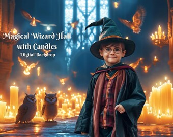 Magical Wizard Hall with Candles Digital Backdrop Wizard and Witch Background Wizard's Owl Digital Backdrop Wizard Fantasy Digital Backdrop