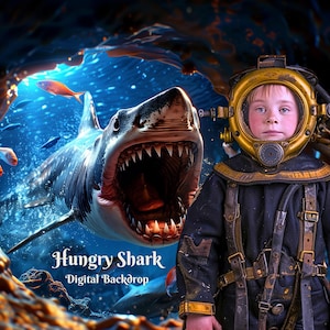 Hungry Shark Digital Backdrop Shark&#39;s Jaw Digital Background Danger by the Underwater Background for Ocean  Creative Composite Backgrounds